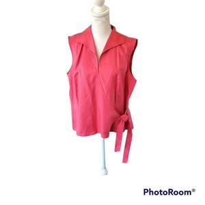 Kate Hill Sleeveless Wrap Blouse in Coral Pink